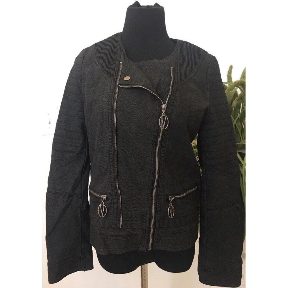 Vertigo Women's Black Biker Retro Multi-Occasion Jacket Coat Size M EUC.